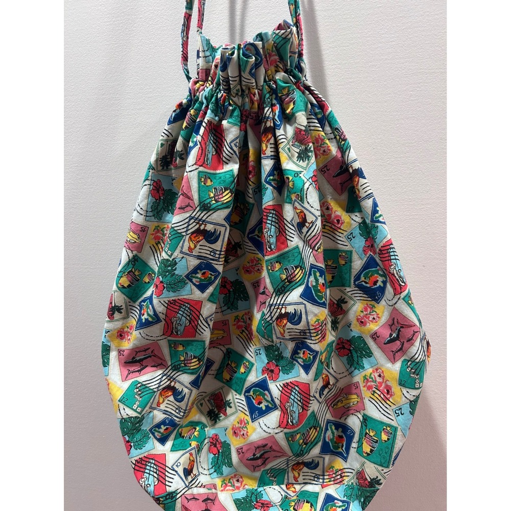 Vera Bradley Drawstring Bucket Bag Women OS Multi Color Tropical Postage Stamp
